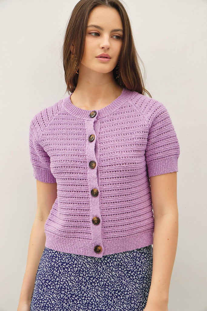 Cotton Crochet Cardigan: Lilac