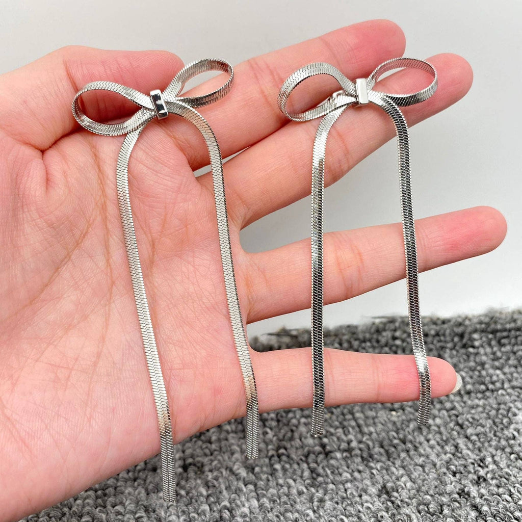 Chain Bow Stainless Steel Earrings