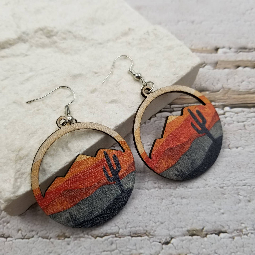 Desert Cactus Wood Earrings