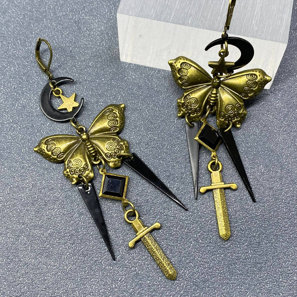 Bronze Butterfly & Sword Earrings