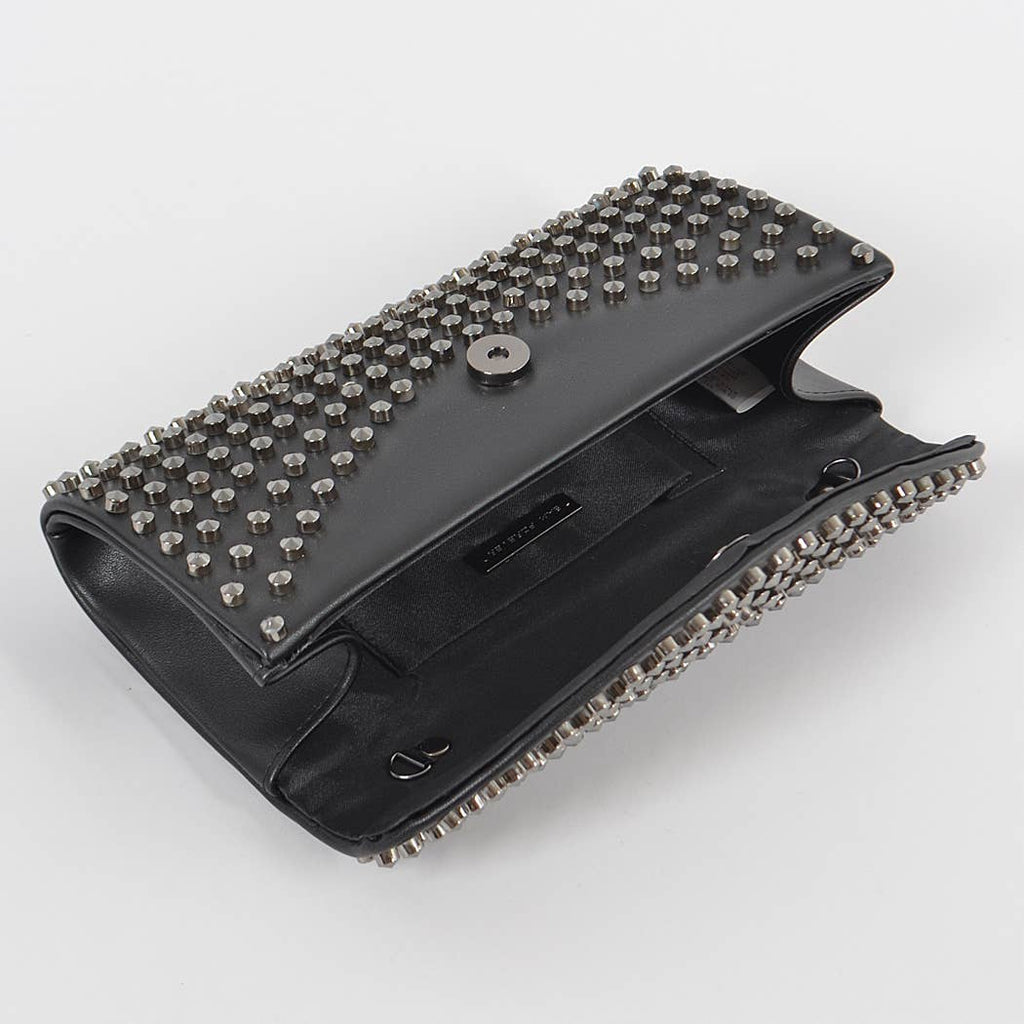 Studded Monotone Faux Leather Clutch: Black Gold
