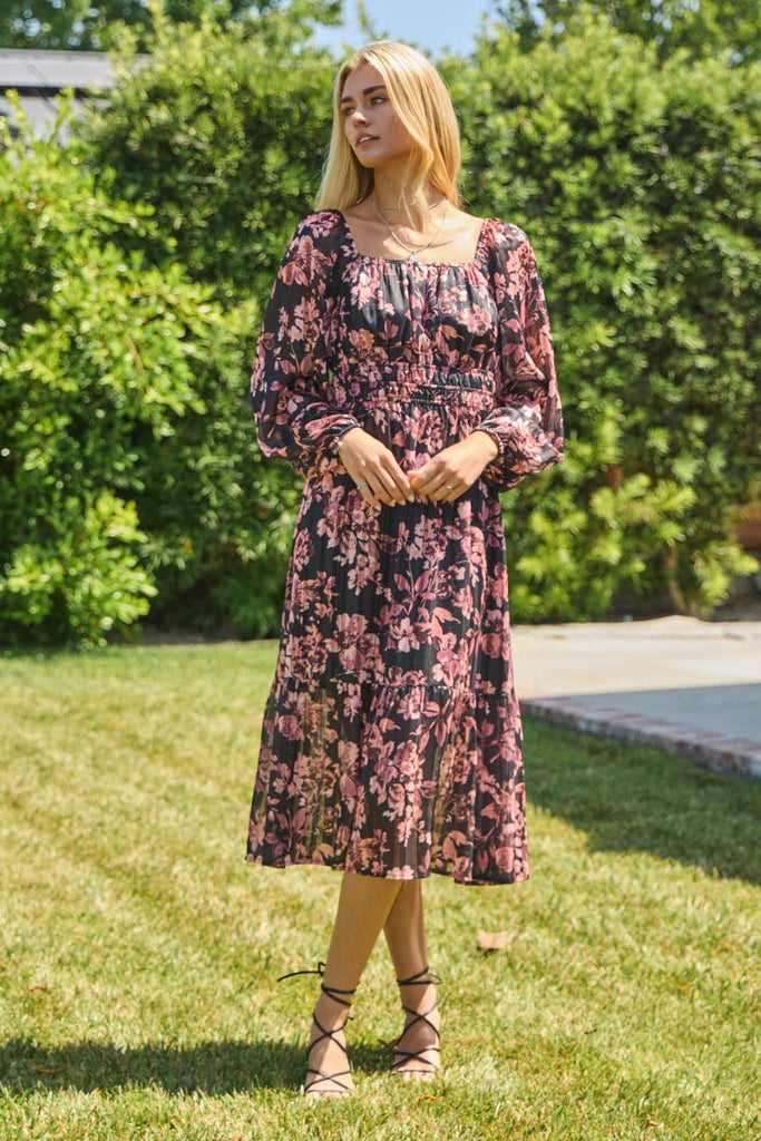 Sparkle Floral Peasant Dress