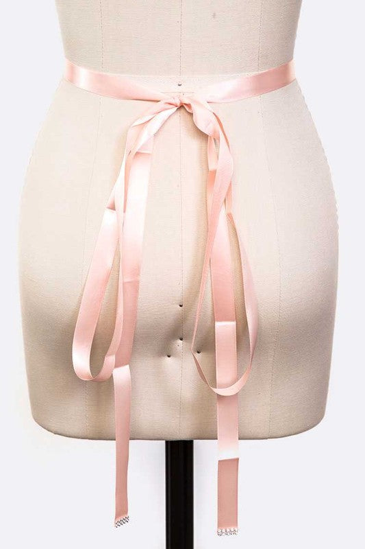 Rhinestone Chiffon Floral Belt: Peach
