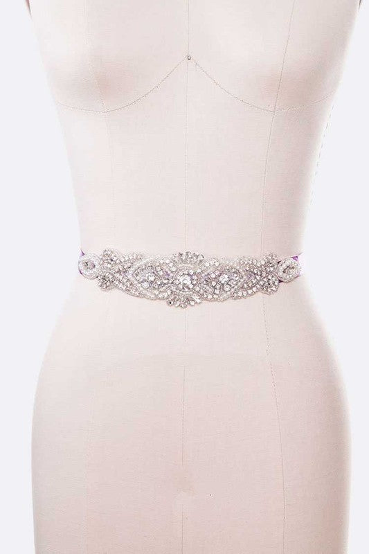 Deco Crystal Tie Belt: Ivory