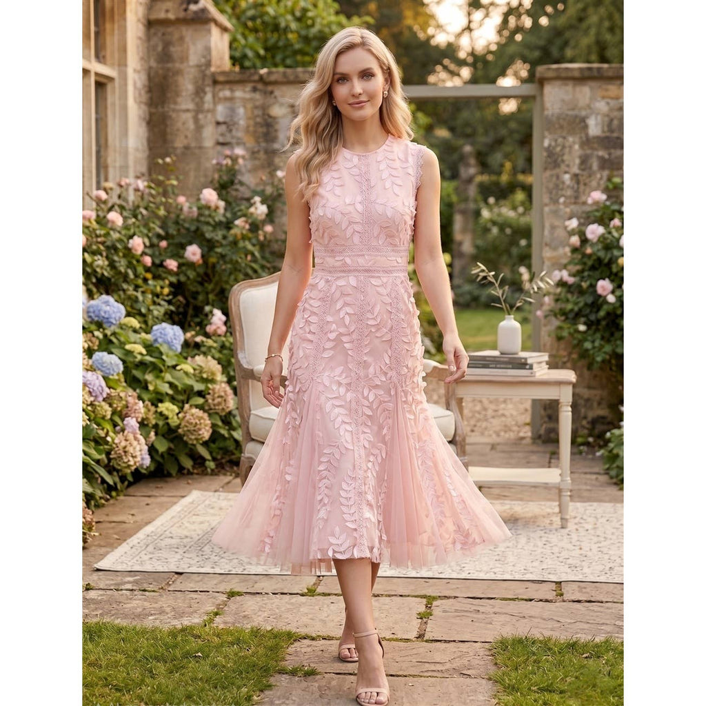 Ethereal Botanical Wine Lace Dress