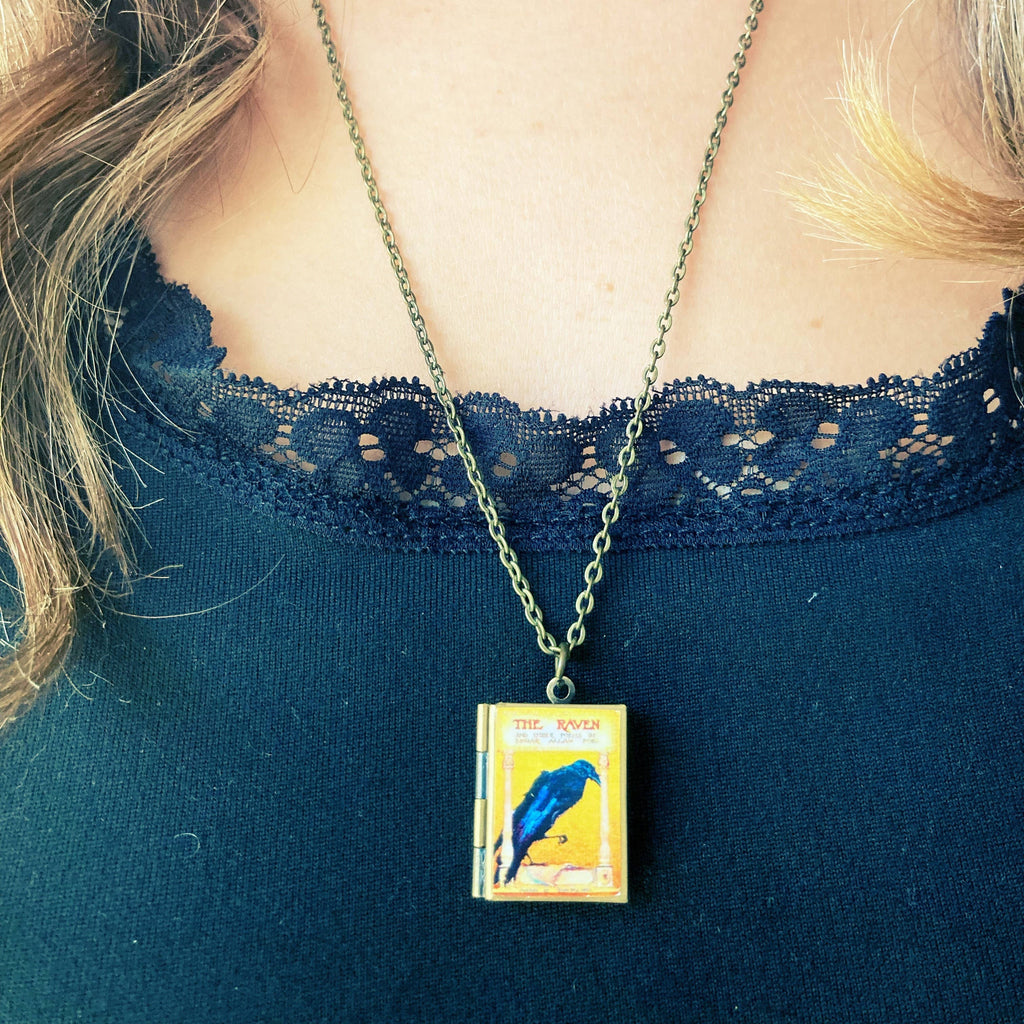 Book Locket Necklace - The Raven: Bronze