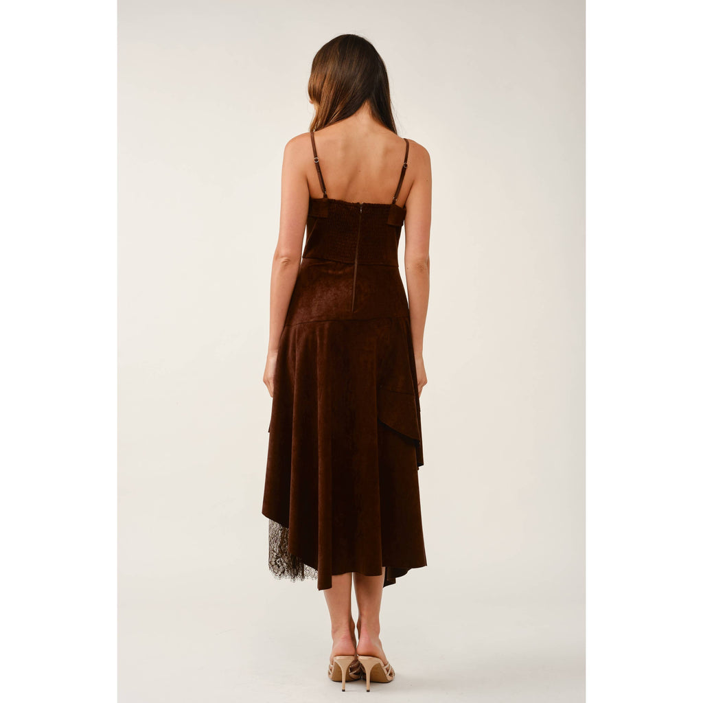 Chocolate Faux Suede And Lace Dress