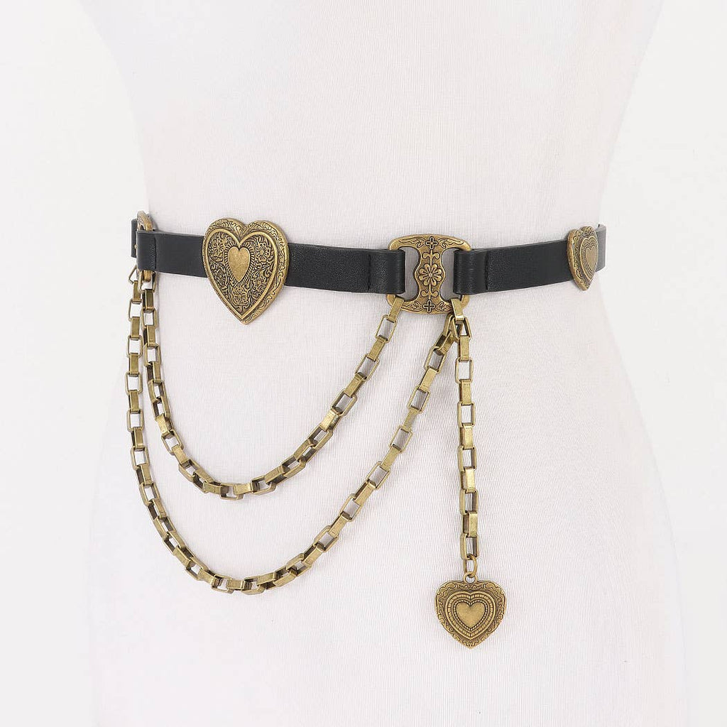 Heart Chain Belt: Black/Brass