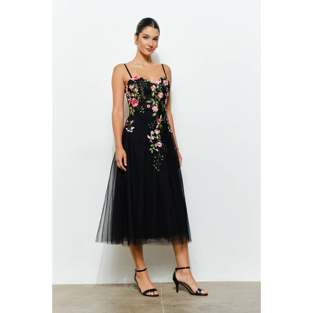 Embroidered Sweetheart Tulle Midi Dress