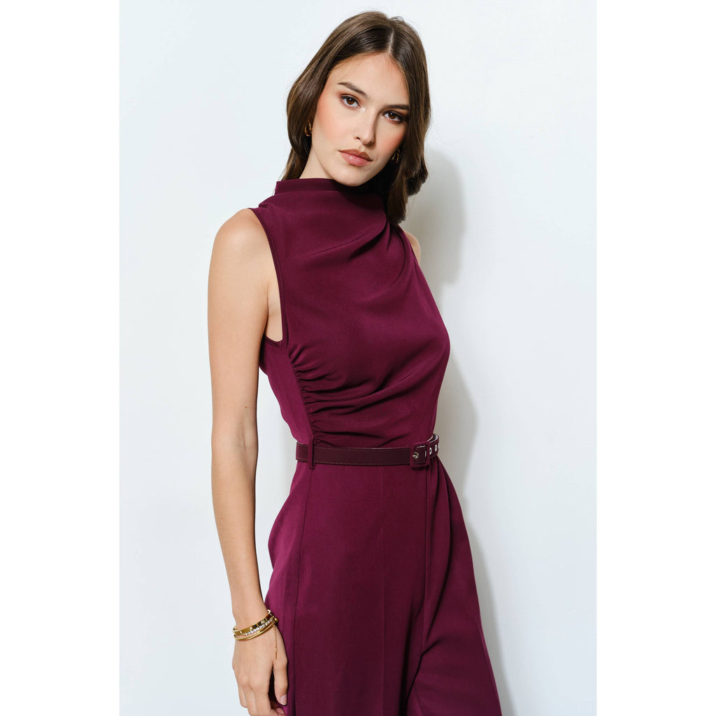 Draped Sleeveless Jumpsuit: Mulberry