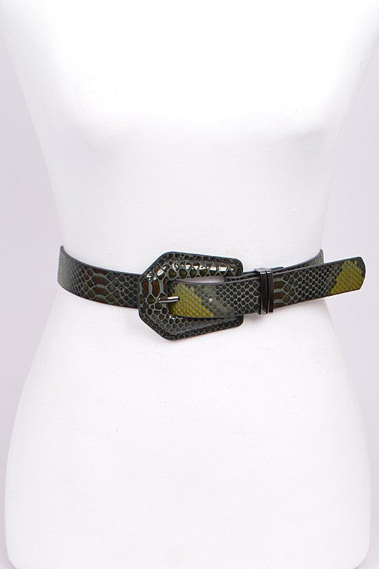 Faux Snake Skin Belt: Green