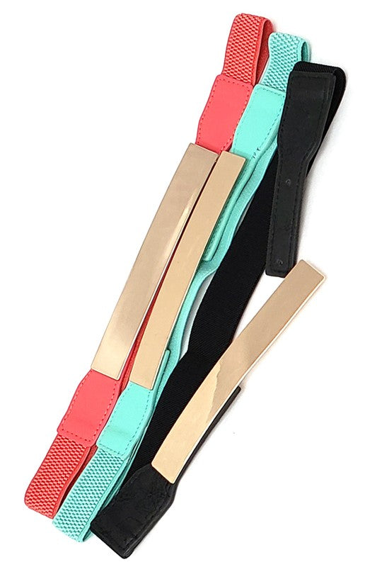 Skinny Gold Bar Stretch Belt: Mint
