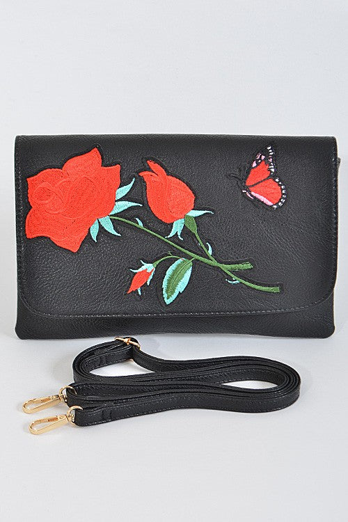 Embroidered Roses Clutch