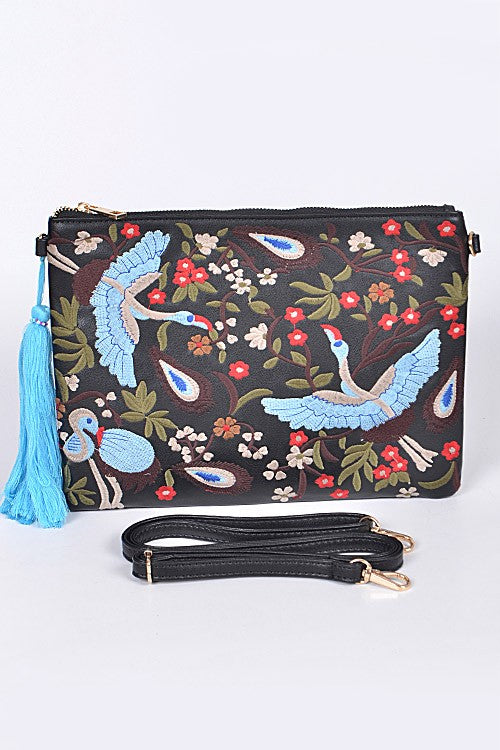 Festive Cranes Embroidered Purse