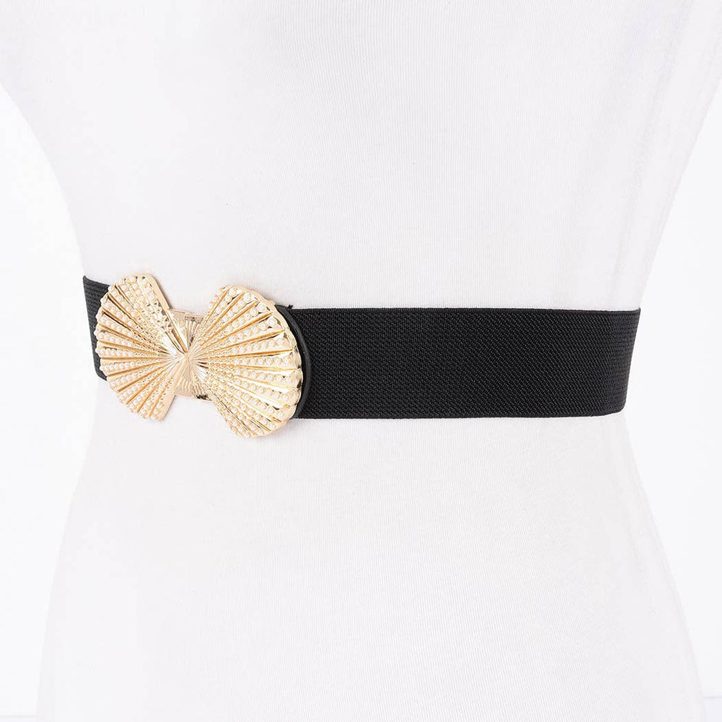 Shell Buckle Stretch Belt: Black