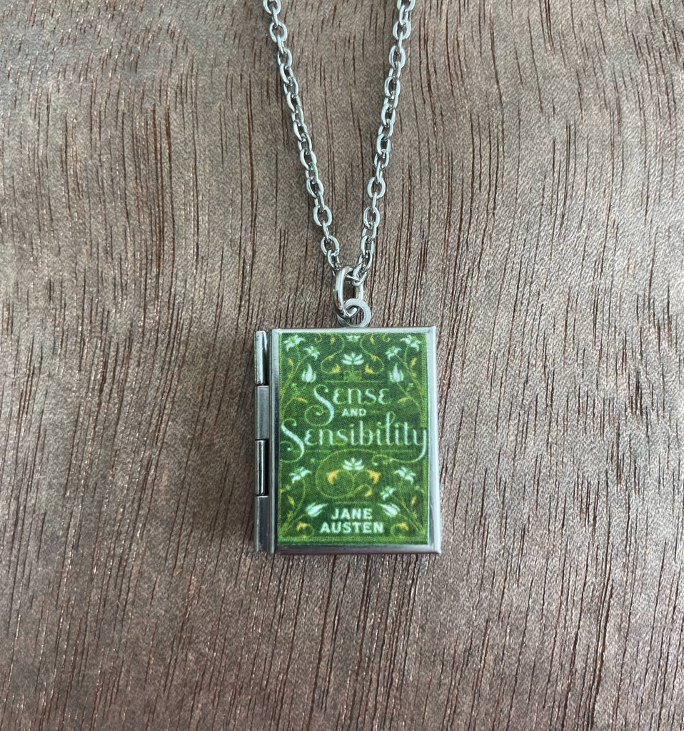 Book Locket Necklace - Sense and Sensibility - Modern Green: Stainless Steel