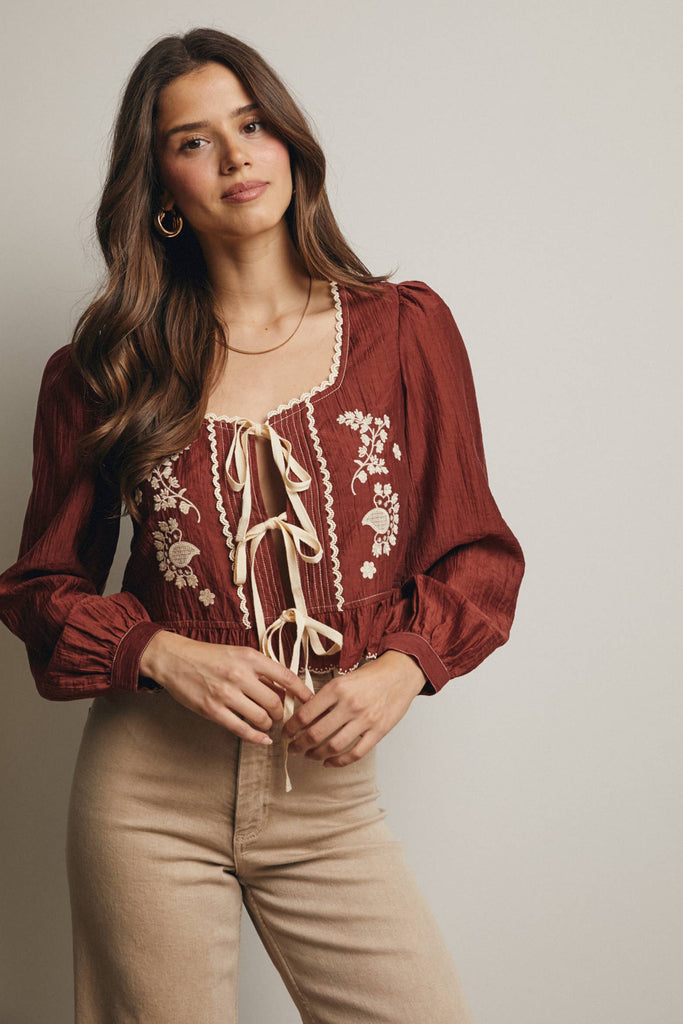 Cherry Wood Peplum Blouse