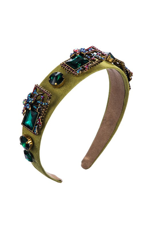 Moss Green Rhinestone Headband