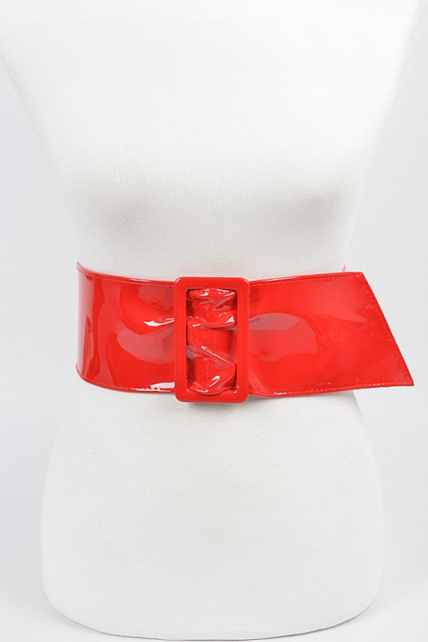 Wide Patent Buckle Belt: Red