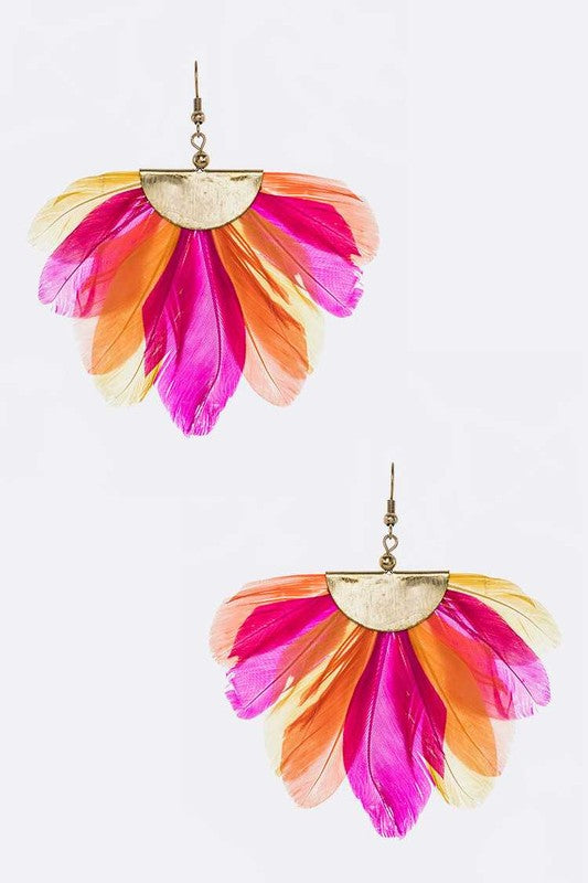 Feather Festival Earrings: Pink