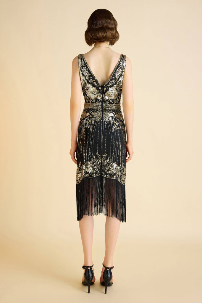 Opulent Floral Beaded Fringe Dress