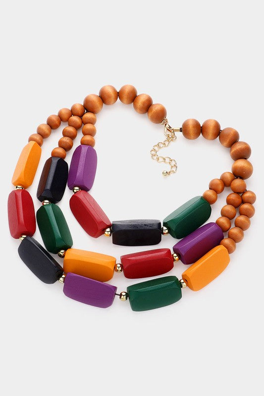 Wooden Layered Necklace: Dark Rainbow