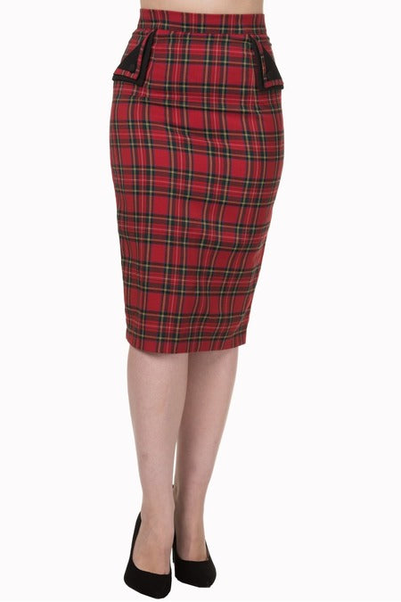 Red Tartan Victory Pencil Skirt