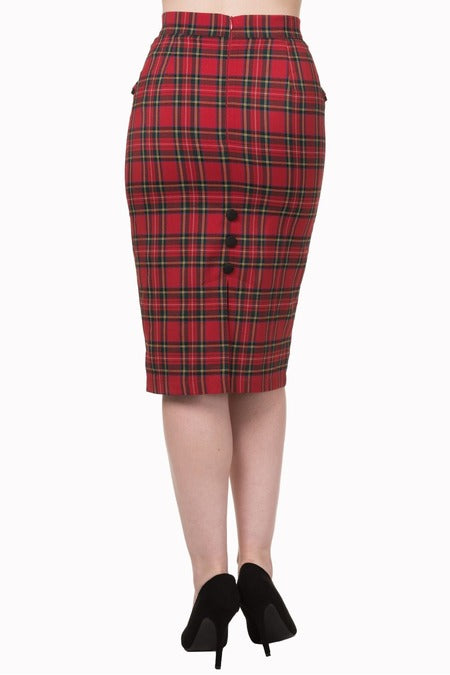 Red Tartan Victory Pencil Skirt