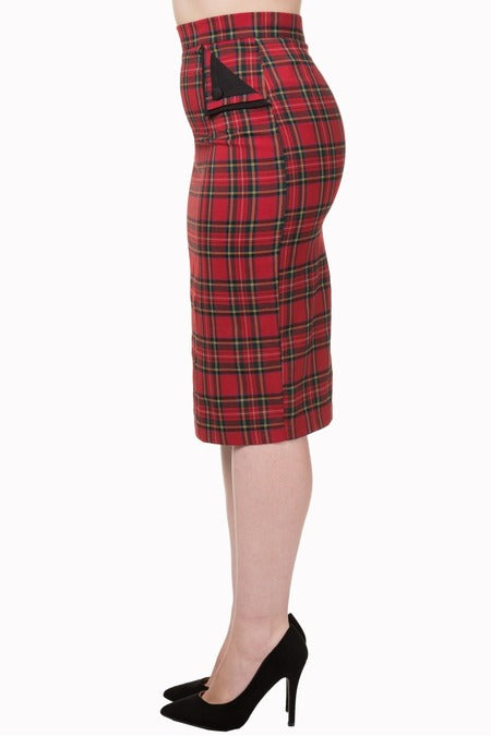 Red Tartan Victory Pencil Skirt