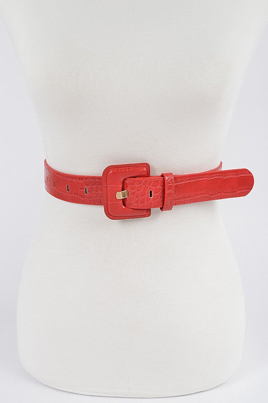 Faux Croc Skinny Belt: Red