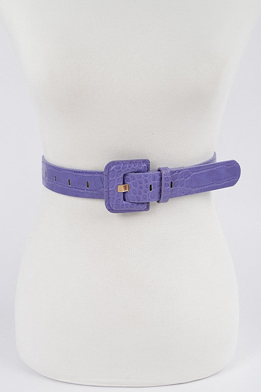 Faux Croc Skinny Belt: Purple