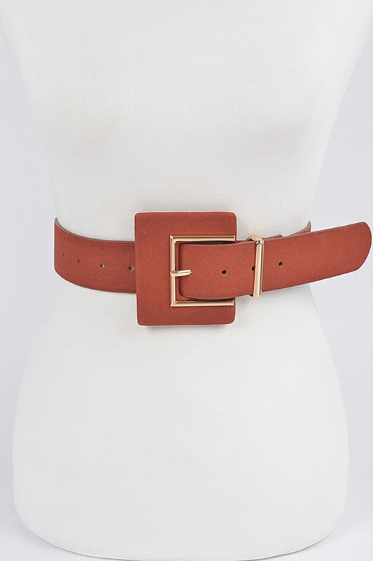 Faux Suede Buckle Belt: Burgundy