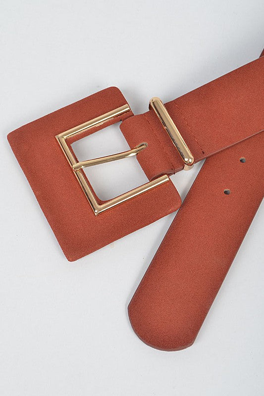 Faux Suede Buckle Belt: Burgundy