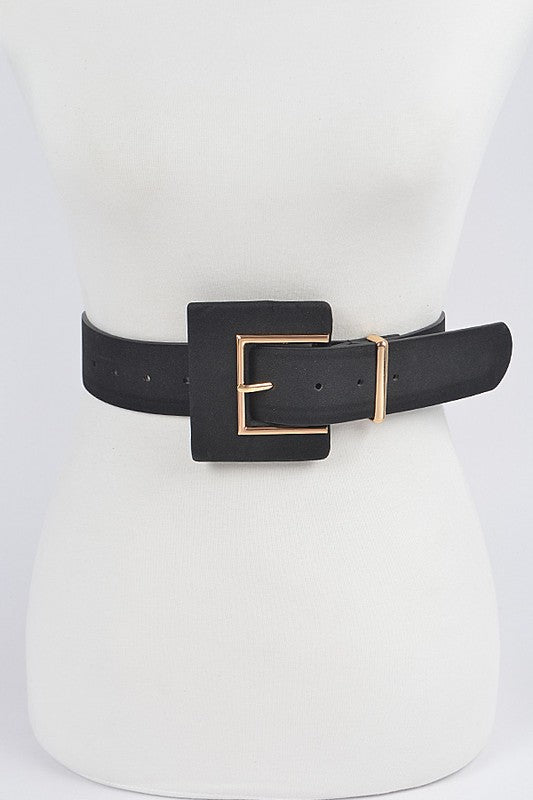Faux Suede Buckle Belt: Black