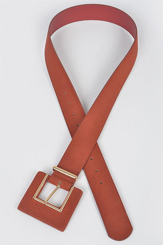Faux Suede Buckle Belt: Burgundy