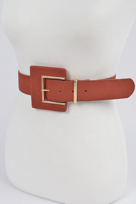 Faux Suede Buckle Belt: Burgundy