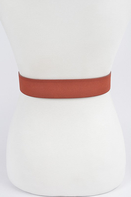 Faux Suede Buckle Belt: Burgundy