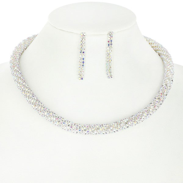 Rhinestone Tubular Necklace: Silver