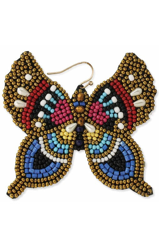 Golden Beaded Butterfly Earrings