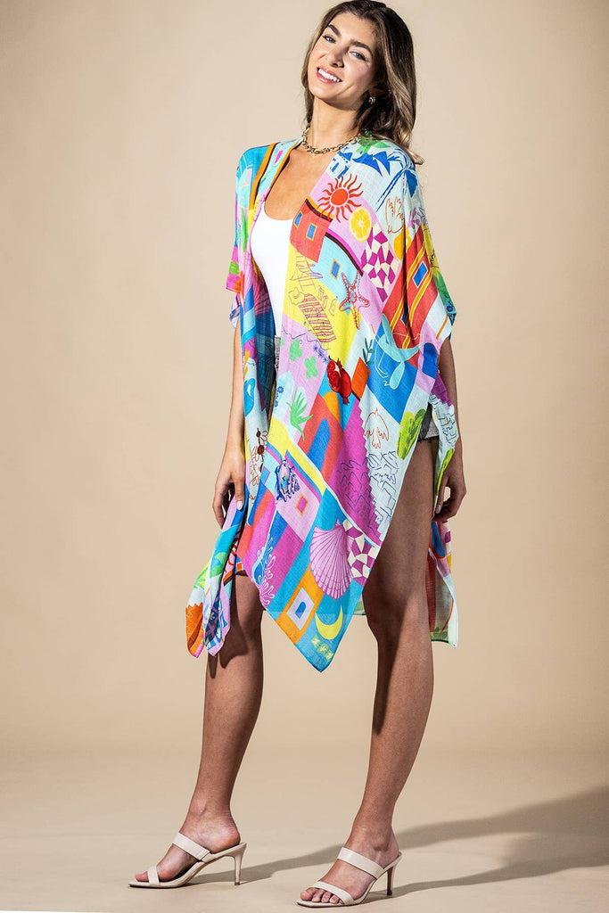 Coastal Pop Viscose Kimono