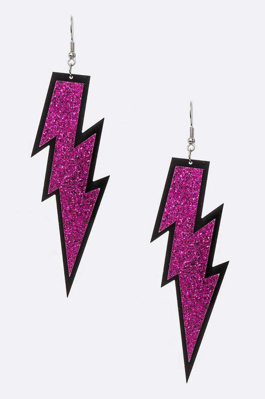 Glitter Bolt Earrings: Hot Pink