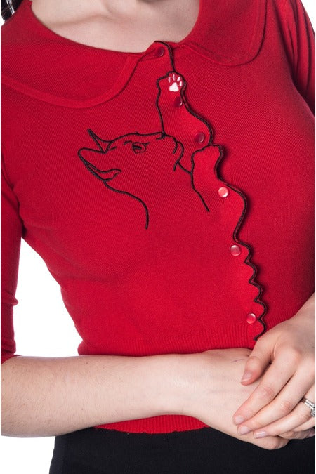 Curious Kitty Cardigan: Red