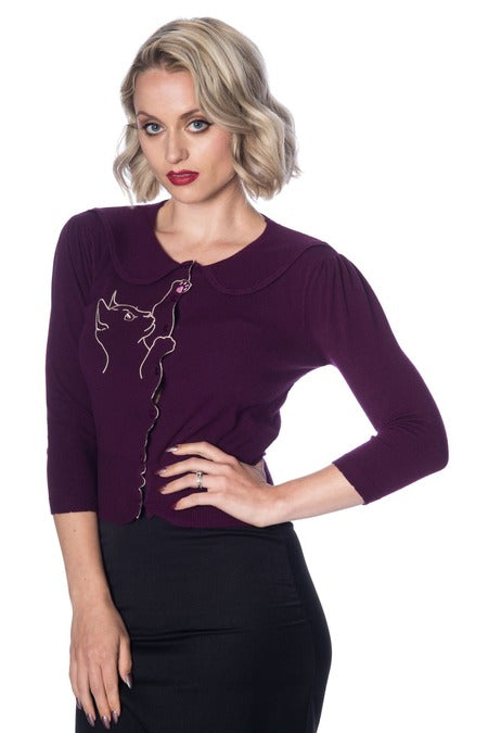 Curious Kitty Cardigan: Plum