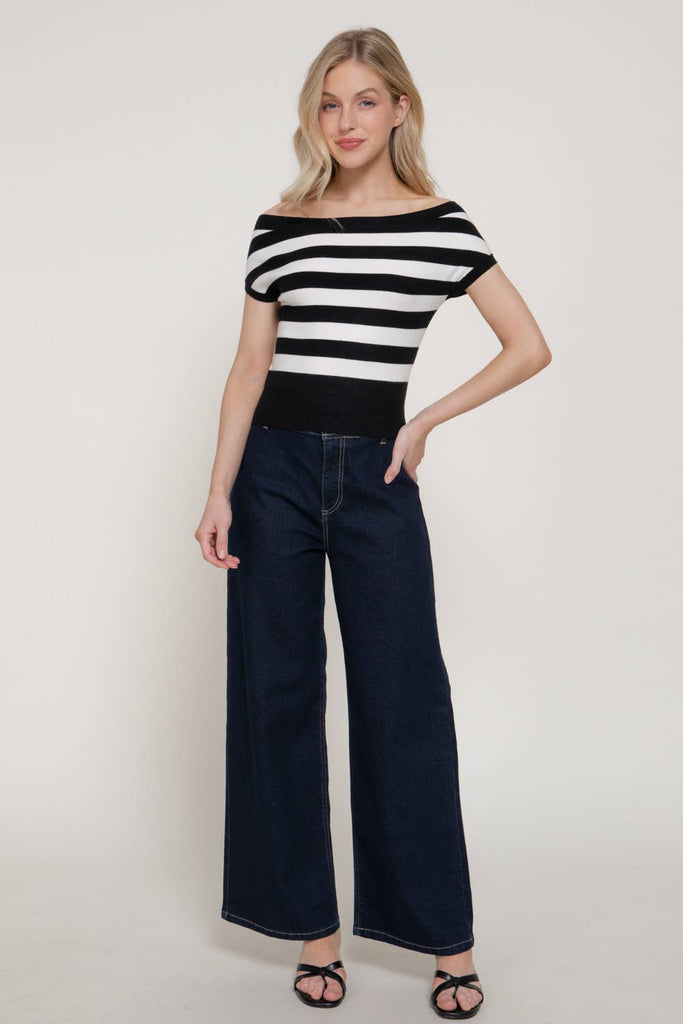 French Stripes Knit Top: Black