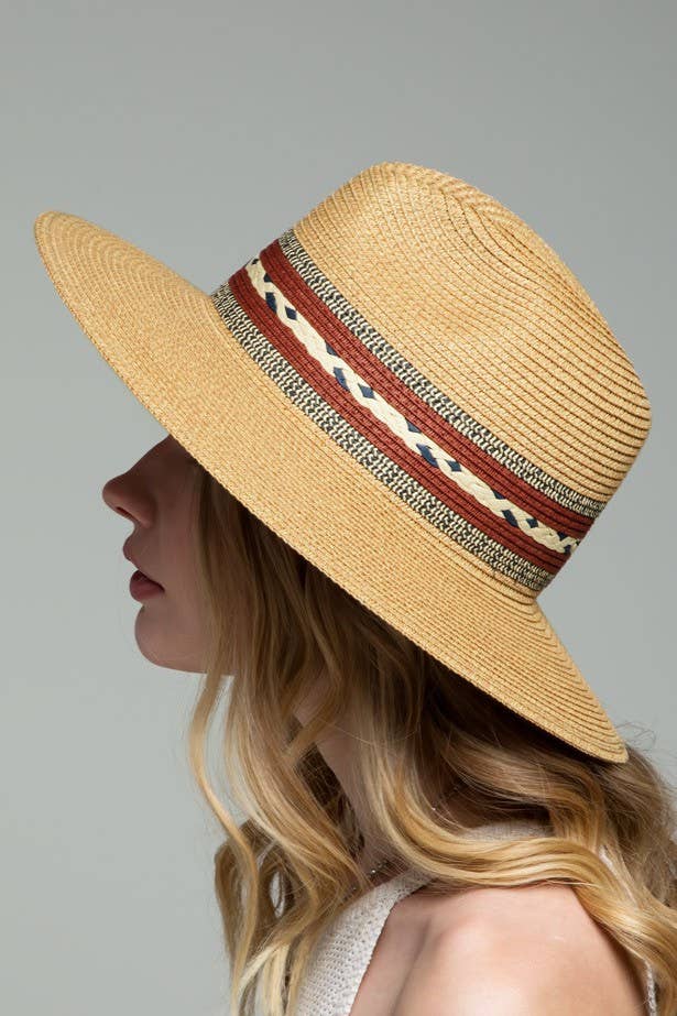 Braided Trim Panama Hat: Tan