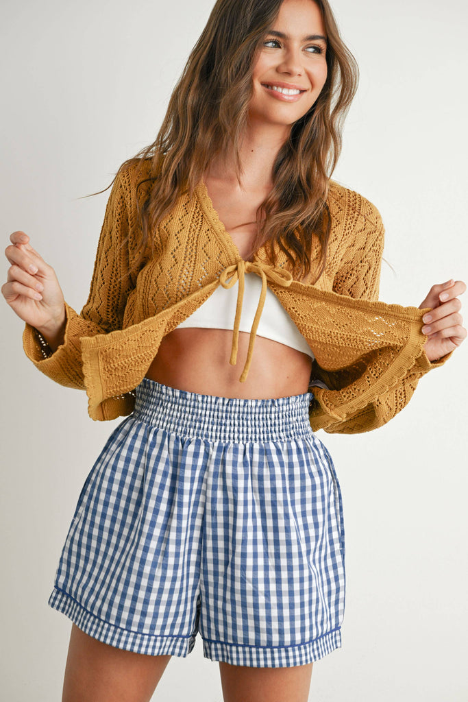 Cotton Crochet Tie-Front Cardigan: Honey
