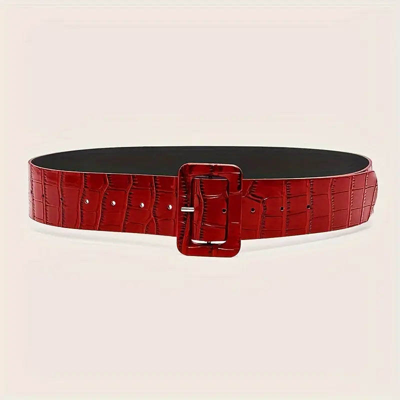 Glossy Faux Croc Belt: Red