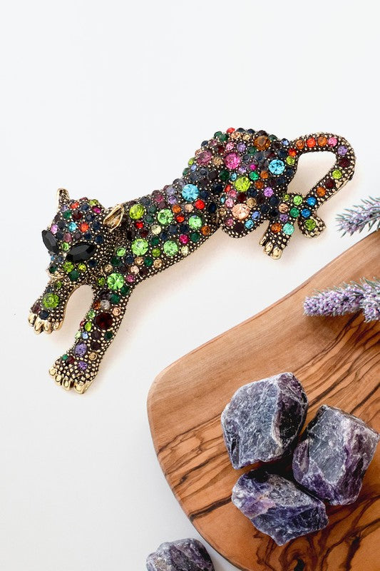Rhinestone Panther Brooch