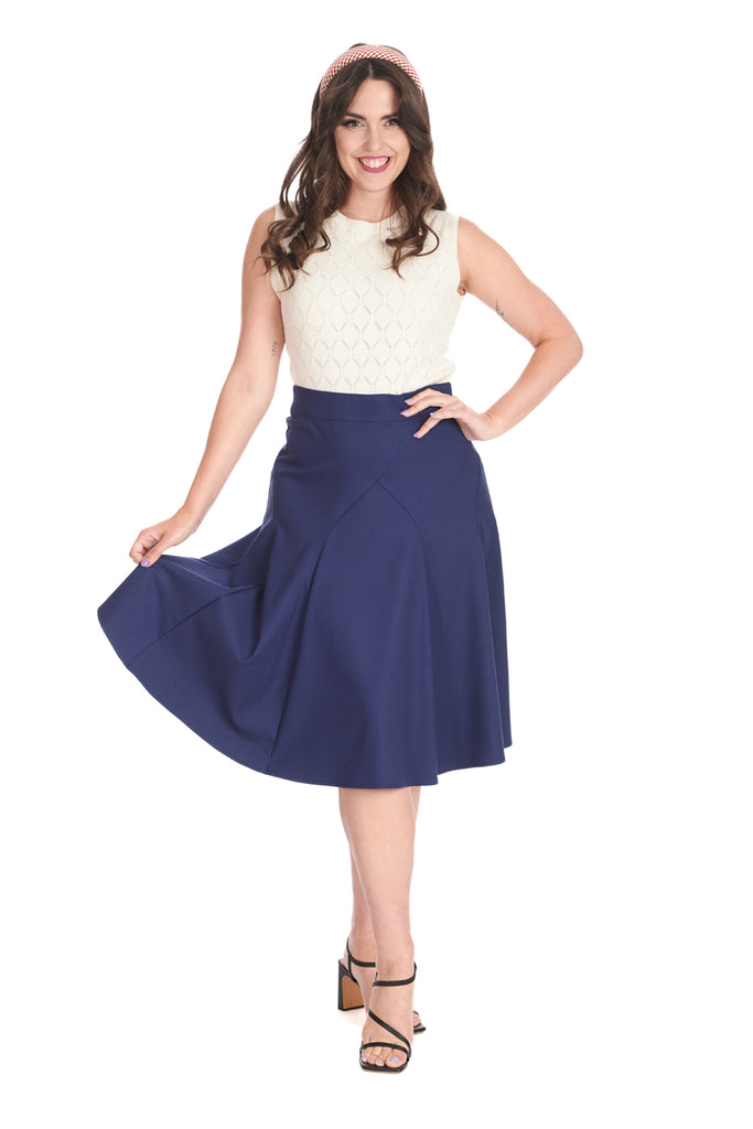 Classic Panel Swing Skirt: Navy