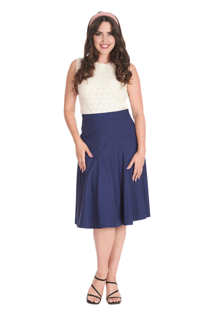 Classic Panel Swing Skirt: Navy